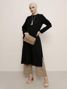 Kolye Detaylı Tunik&Pantolon 2'li Siyah Takım
