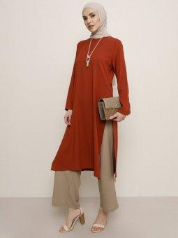 Kolye Detaylı Tunik&Pantolon 2'li Kiremit Takım