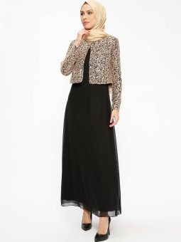 Ceketli Kolsuz Siyah Abiye Elbise