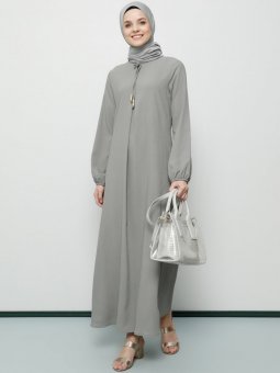 A Pile Fiyonk Yaka Detaylı Gri Elbise