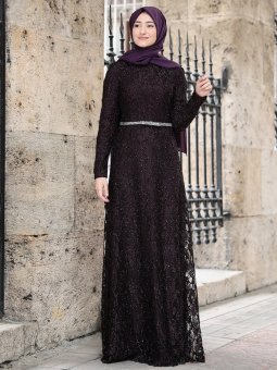 İpek Mürdüm Abiye Elbise