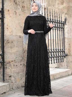 İpek Siyah Abiye Elbise
