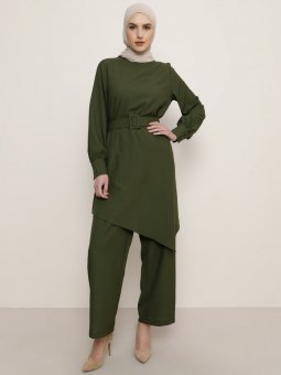 Kemer Detaylı Tunik&Pantolon İkili Haki Takım