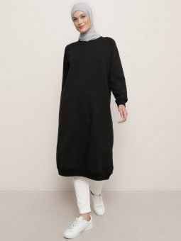 Siyah Bisiklet Yaka Sweatshirt