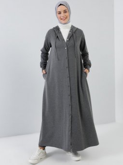 Kapüşon Detaylı Çıtçıtlı Spor Antrasit Pardesü