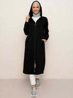 Fermuarlı Spor Siyah Kap