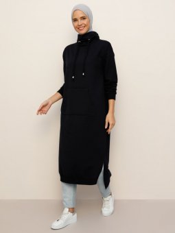 Lacivert Boğazlı Yaka Cepli Sweatshirt