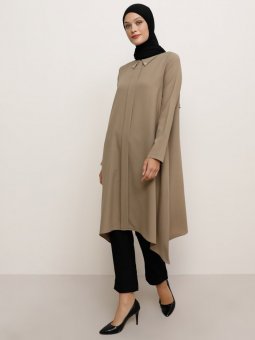 Yakası Taşlı Asimetrik Vizon Tunik