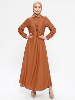 Kolyeli Bisiklet Yaka Taba Elbise