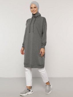 Antrasit Boğazlı Yaka Cepli Sweatshirt