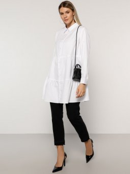 Beyaz Boydan Düğmeli Tunik