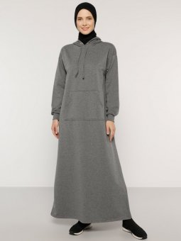 Kanguru Cepli Kapüşonlu Antrasit Elbise