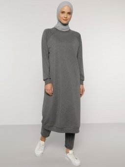 Antrasit Bisiklet Yaka Sweatshirt