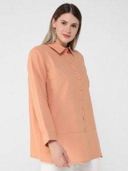 Büyük Beden Doğal Kumaşlı Gömlek Şeftali Tunik