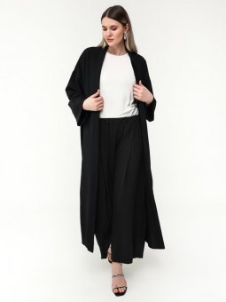 Büyük Beden Düz Renk Siyah Ferace