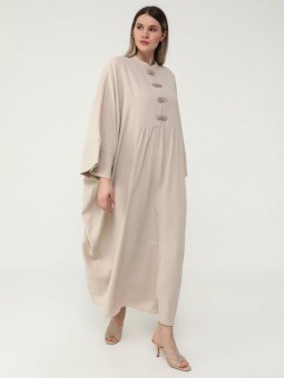 Büyük Beden Yaka Detaylı Ferace Bej Elbise