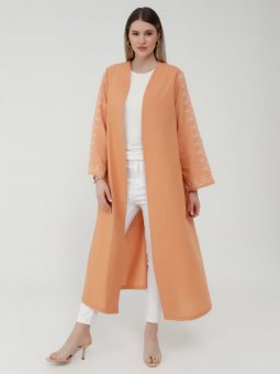 Doğal Kumaşlı Kolları Nakış Detaylı Şeftali Kap