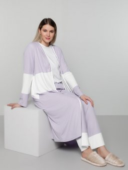 Gizli Cepli Lila Beyaz Kapüşonlu Lila Beyaz Kap