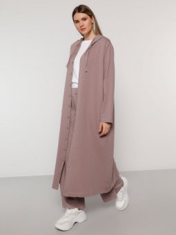 Kapüşonlu Çıtçıtlı Spor Toz Lila Pardesü