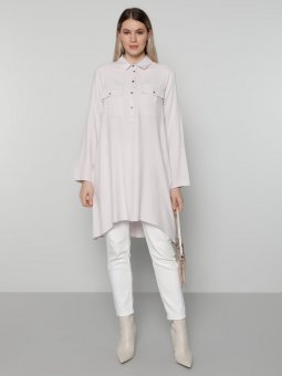 Kristal Doğal Kumaşlı Arkası Uzun Tunik