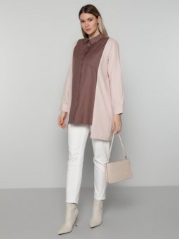 Kristal Soğuk Mor Arkası Uzun İki Renkli Tunik