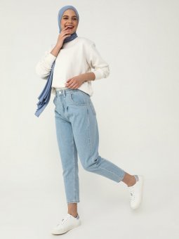 Doğal Kumaşlı Buz Mavisi Kot Pantolon