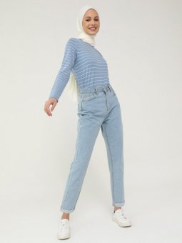 Doğal Kumaşlı Buz Mavisi Kot Pantolon
