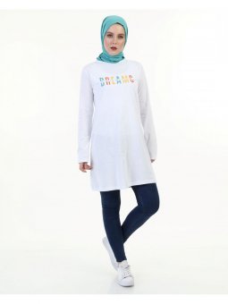 Baskılı Beyaz Tunik