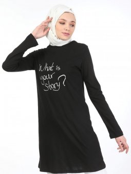 Baskılı Siyah Tunik