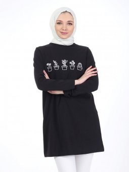 Baskılı Siyah Tunik