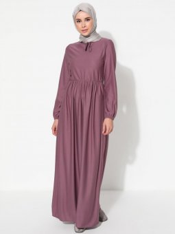 Belden Büzgülü Lila Elbise