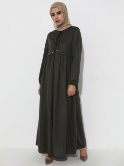 Boydan Fermuarlı Haki Ferace