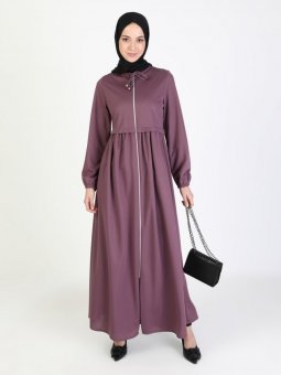 Boydan Fermuarlı Lila Ferace