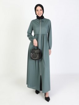 Boydan Fermuarlı Mint Ferace