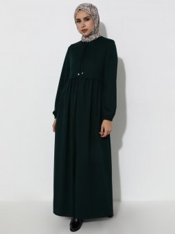 Boydan Fermuarlı Zümrüt Yeşili Ferace