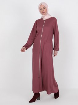 Fermuarlı Cepli Gül Kurusu Ferace