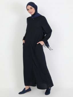 Fermuarlı Cepli Lacivert Ferace