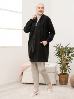 Fermuarlı Spor Siyah Kap