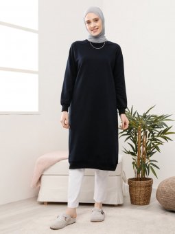 Lacivert Bisiklet Yaka Sweatshirt