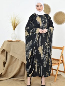 Desenli Salaş Siyah Ferace