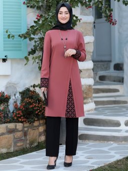 Asya Tunik&Pantolon Abiye Gül Kurusu Takım
