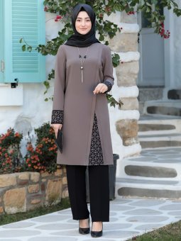 Asya Tunik&Pantolon Abiye Vizon Takım