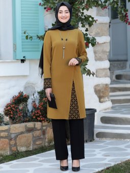 Asya Tunik&Pantolon Abiye Yağ Yeşili Takım