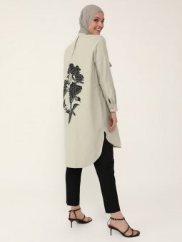 Arkası Çiçek Baskılı Poplin Pelikan Tunik