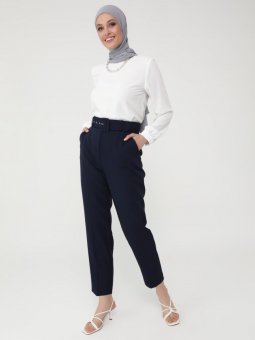 Kemerli Havuç Lacivert Pantolon