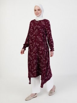 Çiçek Desenli Mor Tunik
