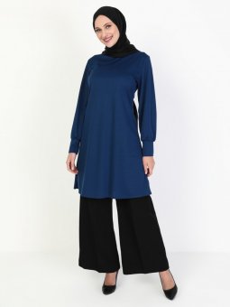 Kolu Detaylı İndigo Tunik