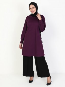 Kolu Detaylı Mor Tunik