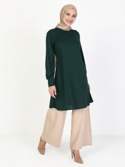 Kolu Detaylı Zümrüt Tunik